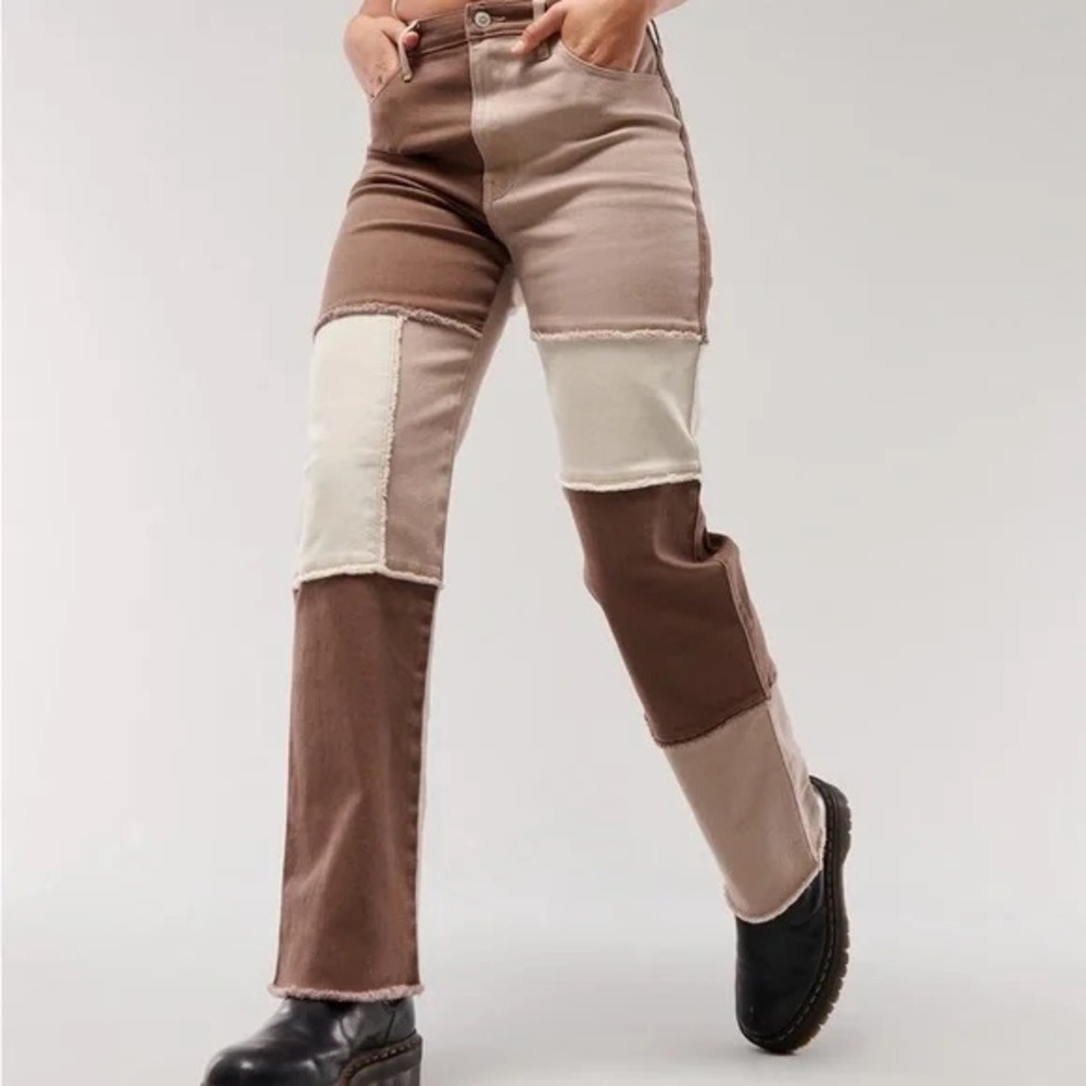 Hollister Brown and Tan High-Rise Jeans